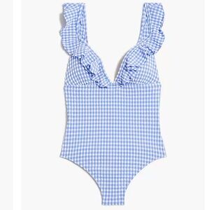 J. Crew Blue Gingham One Piece Swimsuit